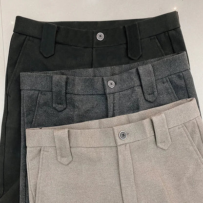 Autumn Winter Thickened Suit Pants Men Casual Slim Fit Straight Trousers Formal Business Woolen Cloth Social Office Dress Pants