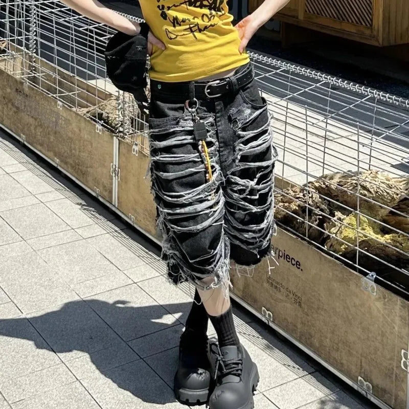 Design Sense Niche American Street Heavy-duty Washed Denim Shorts for Men and Women Summer New Style Captcha Pants