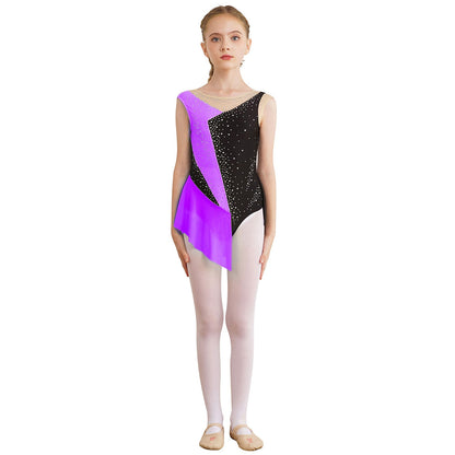 Kids Girls Sparkly Rhinestone Ballet Jersey Leotard Dress Toddler Gymnastics Artistic Figure Skating Dance Leotards Costume