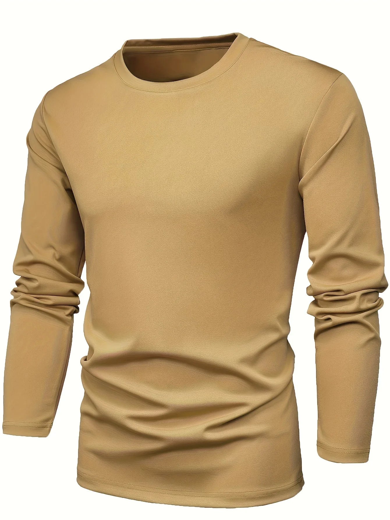 Casual men's plain breathable slim-fit round-neck long-sleeve T-shirt for spring and autumn sports