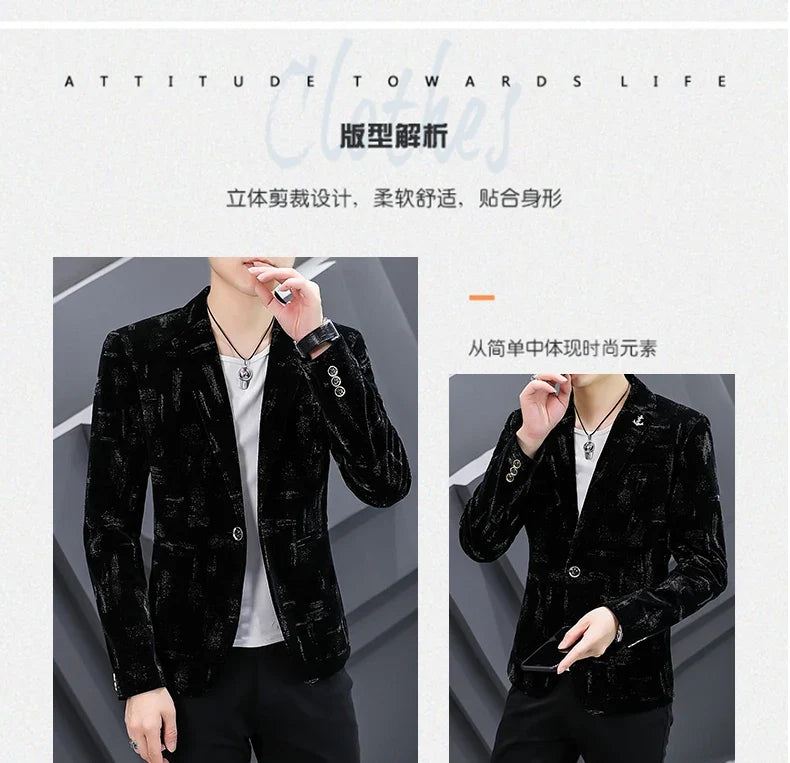 Blazer New Men's Fashion Business Corduroy Gentleman Fit Shopping Outdoor Performance Wedding Banquet Casual Blazer