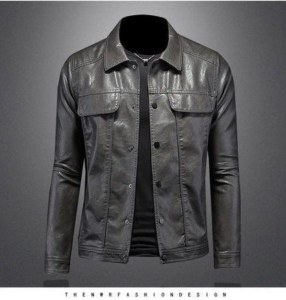 2024 Autumn and Winter New Men's Fashion Handsome with Solid Color Boutique Lapel Motorcycle Leather Coat Slim Fashion  M-5XL