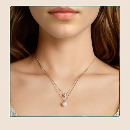 Moissanite Pearl Necklaces for Women, Dainty 925 Sterling Silver Choker Double Layer Necklace Elegant Jewelry Necklaces