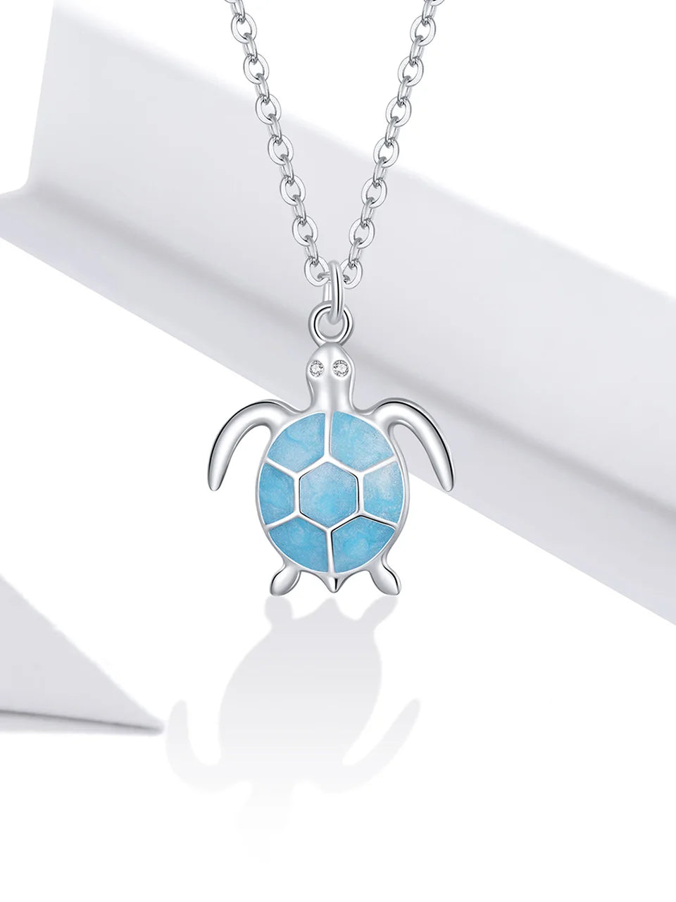 925 Sterling Silver Sky Blue Enamel Turtle Pendant Necklace Cute Animal Adjustable Necklace for Women Fine Jewelry SCN446