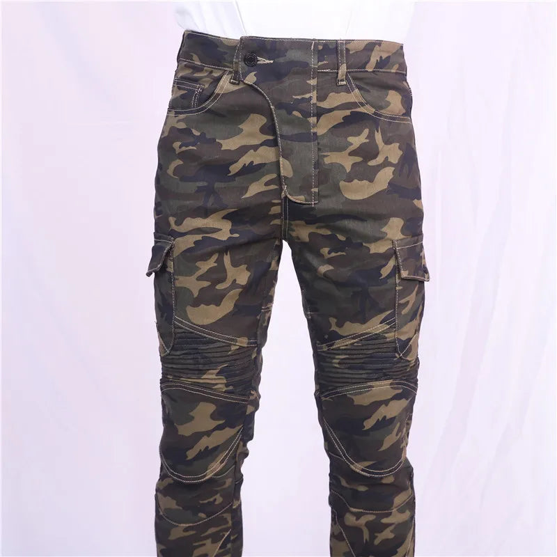 Jungle Camouflage Leisure Men Motorcycle Outdoor Riding Rider  Jeans Equipment Protective Gear Road Racing Stretch Pants