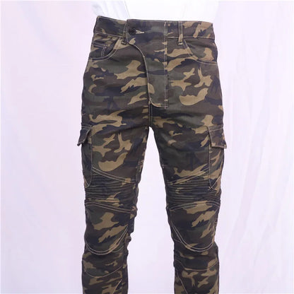 Jungle Camouflage Leisure Men Motorcycle Outdoor Riding Rider  Jeans Equipment Protective Gear Road Racing Stretch Pants