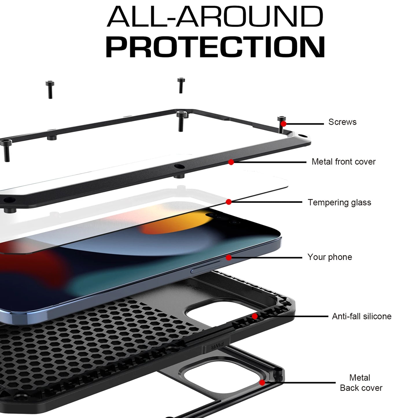 جراب حماية متين من الألومنيوم والمعدن لهواتف iPhone 17 16 15 14 13 Mini 12 Pro 11 XS Max XR 16e مقاوم للصدمات