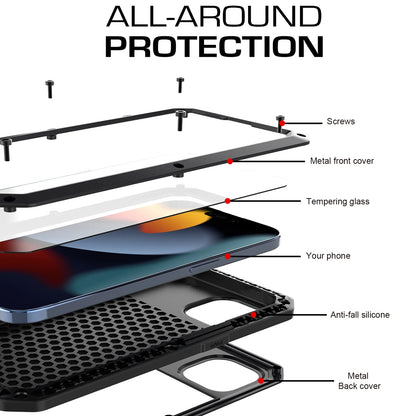 جراب حماية متين من الألومنيوم والمعدن لهواتف iPhone 17 16 15 14 13 Mini 12 Pro 11 XS Max XR 16e مقاوم للصدمات