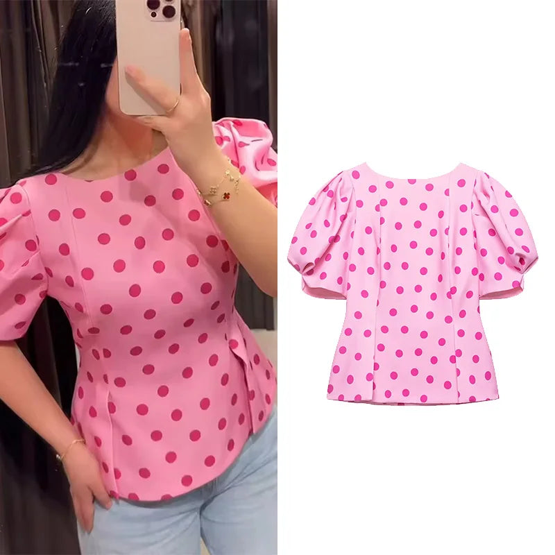 Women's Polka Dot Shirt with Ruff Sleeve New 2026 Spring Casual Button Sleeveless Women Tops Simple Lady Shirts & Blouses