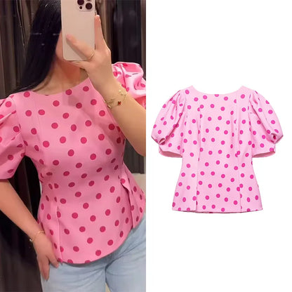 Women's Polka Dot Shirt with Ruff Sleeve New 2026 Spring Casual Button Sleeveless Women Tops Simple Lady Shirts & Blouses