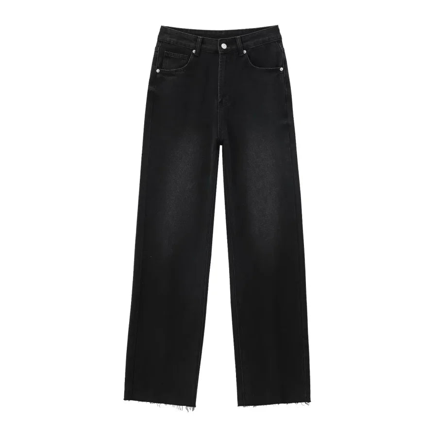 Wide-leg high-waisted jeans  women's classic everything with five pockets washed soft comfortable ultra-long jeans6045022