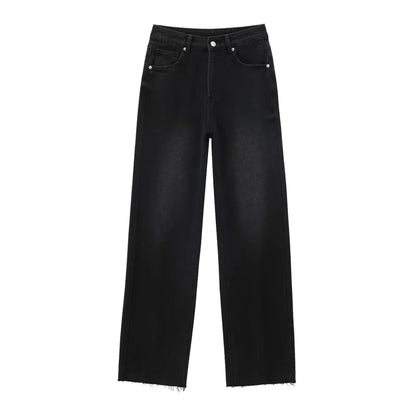 Wide-leg high-waisted jeans  women's classic everything with five pockets washed soft comfortable ultra-long jeans6045022