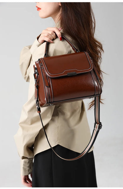 Cowhide Women's Tote Bag 2024 New Luxury Genuine Leather Shoulder Crossbody Bags High Quality Vintage Female Handbag 6241
