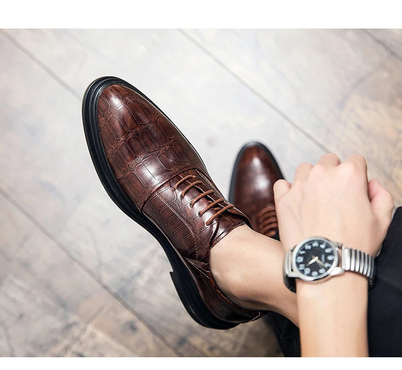 Men's Pointed Oxford Dress Shoes Leather Casual Office Wedding Shoes Gentleman Luxury High Quality 2026 Fashion