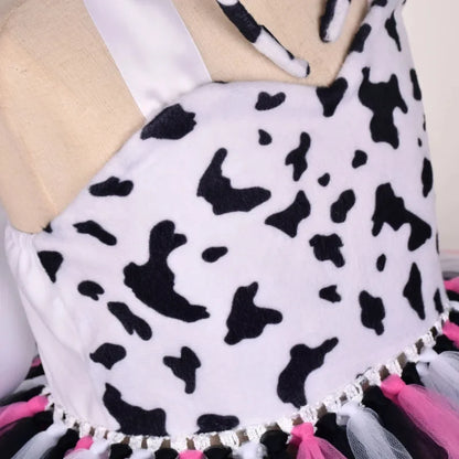 Baby Girls Halloween Animal Cosplay Costume Kids Forest Theme Giraffe Cows Tiger Leopard Zebra Print Tutu Dress Birthday Party