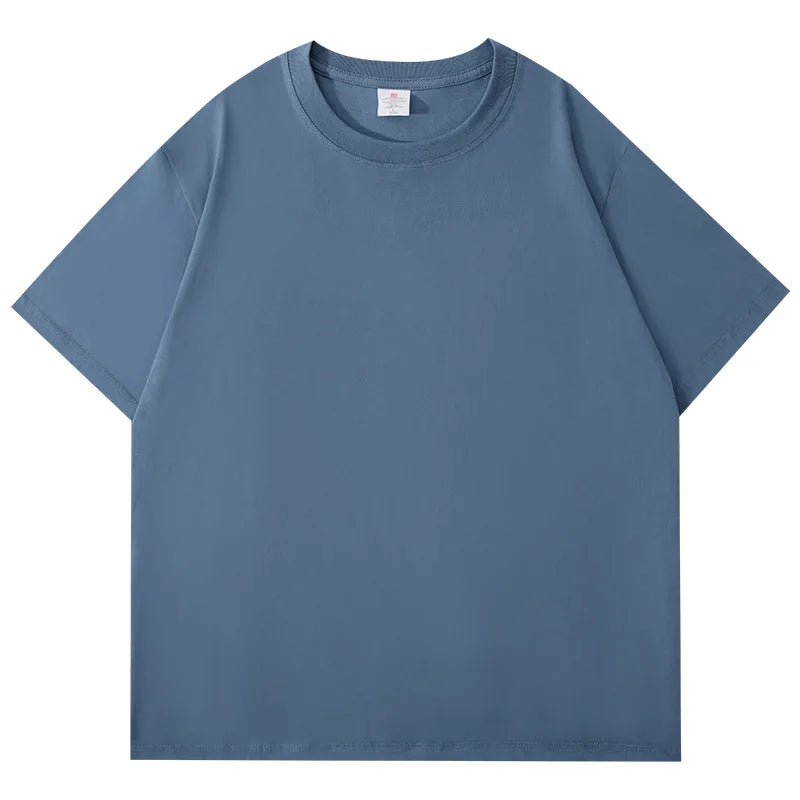 Black White GSM 500g Heavy-duty Pure Cotton T-shirt Thickened Threaded Round Neck Short Sleeves Three Needle Half Sleeve Tees