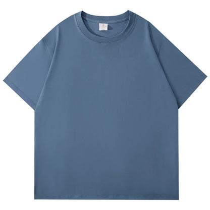 Black White GSM 500g Heavy-duty Pure Cotton T-shirt Thickened Threaded Round Neck Short Sleeves Three Needle Half Sleeve Tees