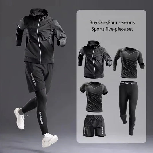 New Men's Sportswear 1-5Pcs Suit  All-Season Running Cycling Fitness Quick Drying Clothing Jogging Training Men's Track Suit Set