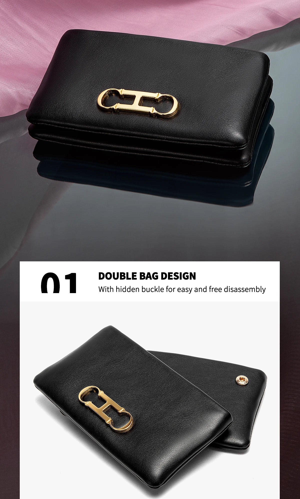 Retro and Versatile Solid-color Fashion New Women's Rectangular Clutch Minimalist Classic Letter-style Cardholder