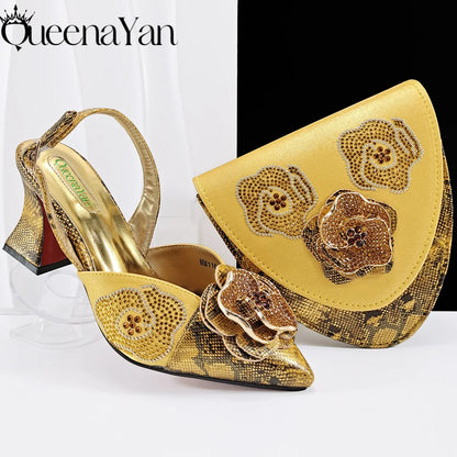 2025 Elegant Lilac Color Women's Heels Handbag Set Rhinestone Embellished Designer Shoes for Weddings Special Events