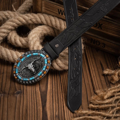 A Casual, Individual and Retro Belt, Western-Style Clothing Accessory, Metal Buckle, PU Belt, Suitable for Both Men and Women