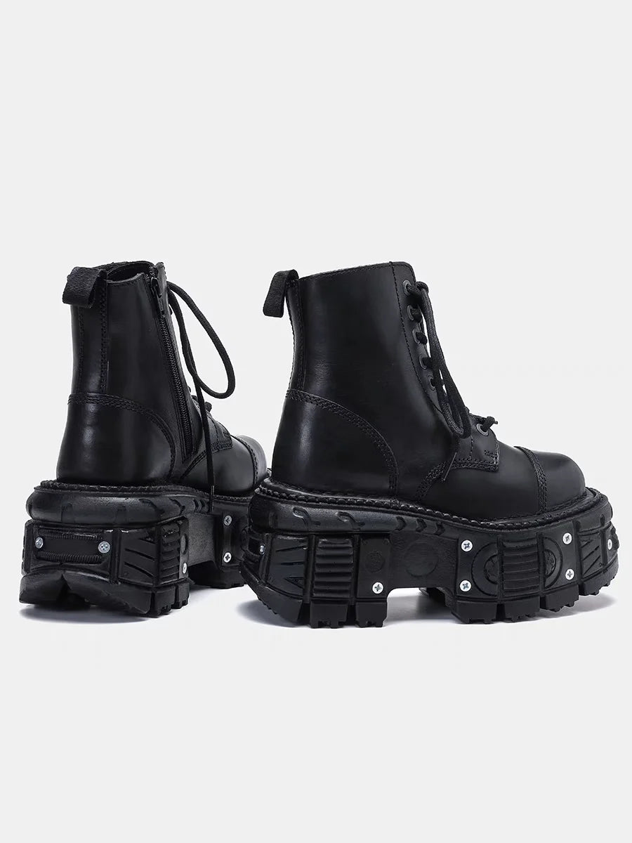 Leather Heightened 10cm Thick-soled Men's High-top British Style 2025 New Trendy Men's Boots Ruffian Handsome