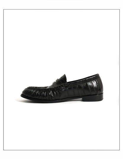 Loafers for men's eel skin pleated design a top layer cowhide slip in formal dress shoe suitable for casual work and commuting