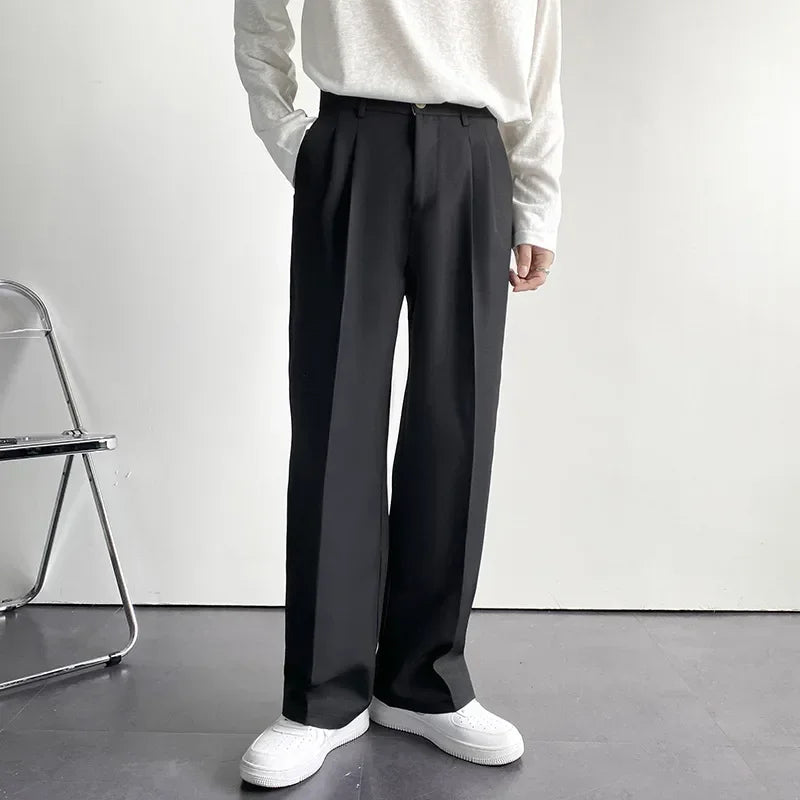 2024 Spring Autumn Men's Fashionable White Korean Style Casual Pants Street Draped Straight Loose Suit Casual Trousers Male