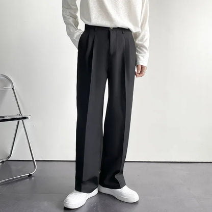 2024 Spring Autumn Men's Fashionable White Korean Style Casual Pants Street Draped Straight Loose Suit Casual Trousers Male