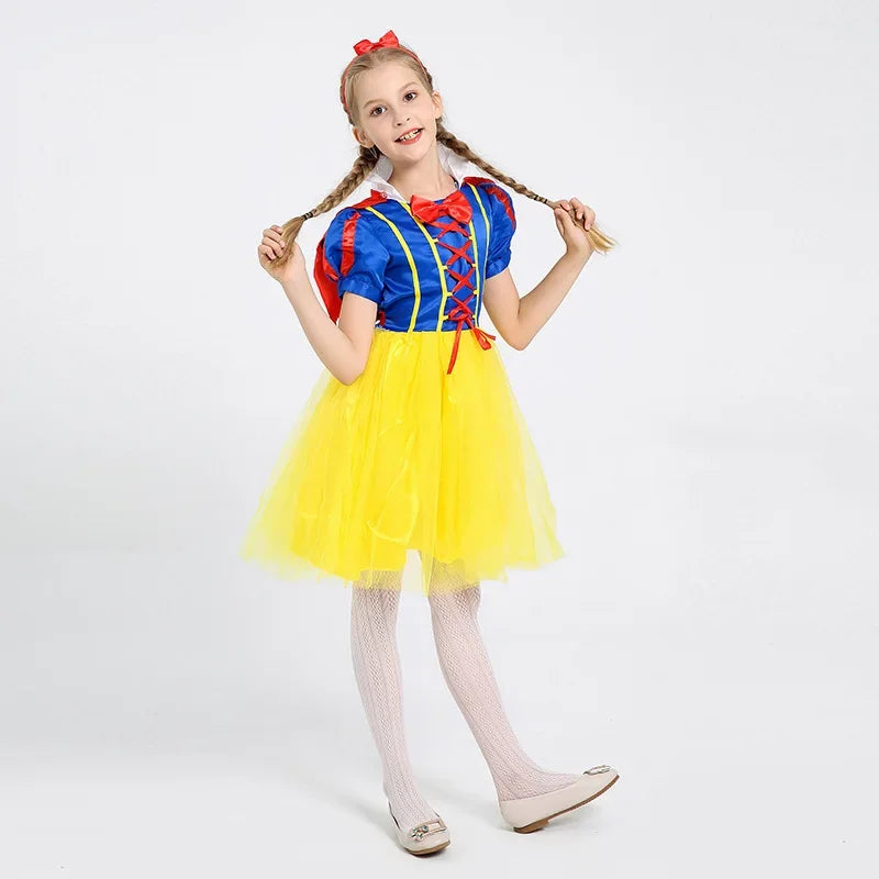 Snow White Princess Dress Up Kids Girls Halloween Costume With Cape Toddler Birthday Party Role Playing Children Apparel Clothes