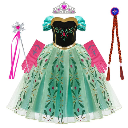 Children Anna Elsa Dress Girls Princess Cosplay Costume Kids Snow Queen Sequined Elegant Dress Girl Christmas Carnival Clothes
