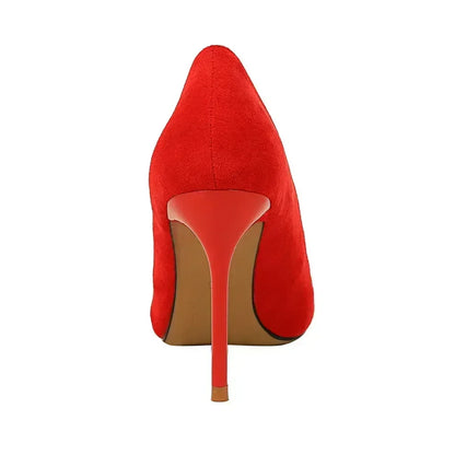 Women 9cm High Heels Daily Party Colorful Suede Pumps Female Scarpins Stiletto Evening Banquet Red Yellow Shoes Plus Size 34-43