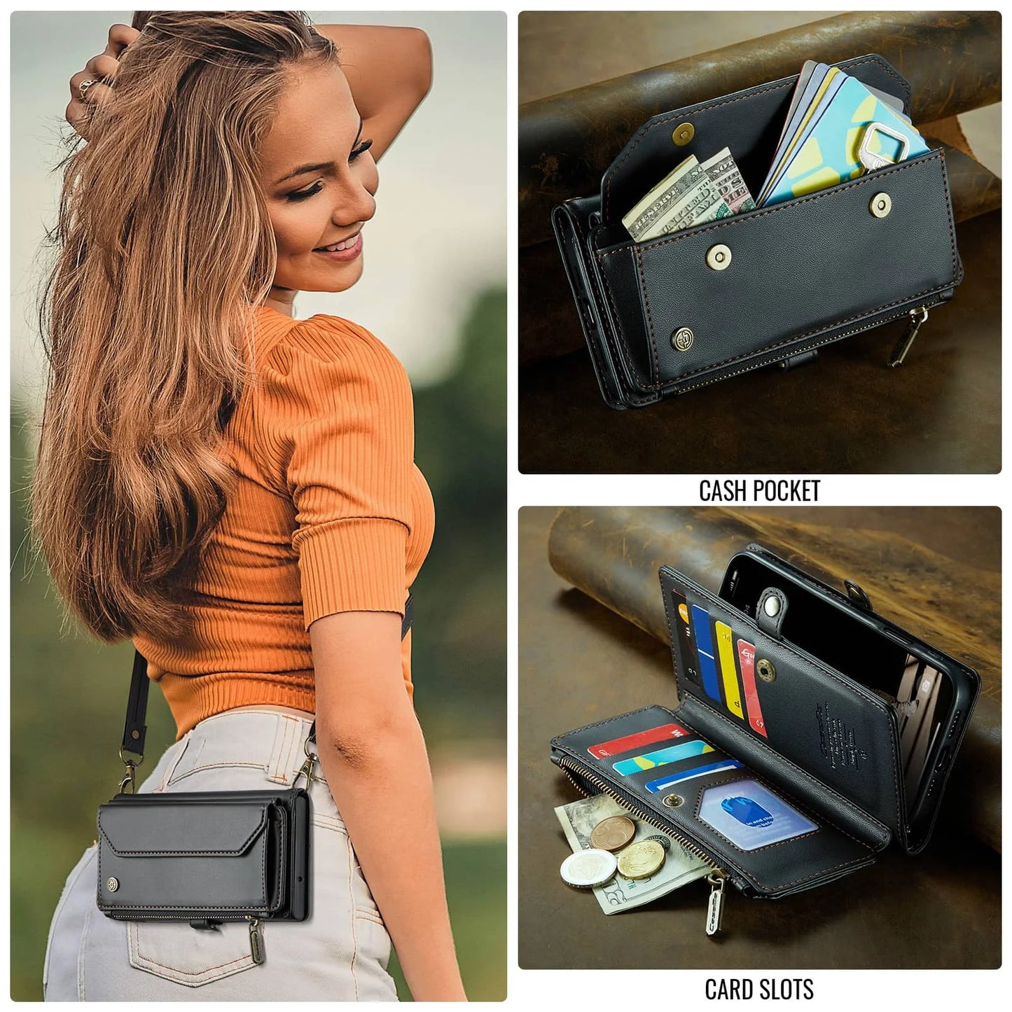 Crossbody Wallet Case for iPhone 17 Pro Max iPhon Air 17 Pro,RFID Blocking, 7-10 Card Slots, PU Leather Flip Wristlet with Strap