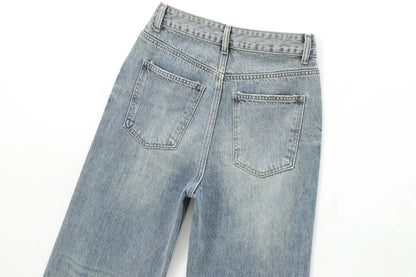 Wide-leg high-waisted jeans  women's classic everything with five pockets washed soft comfortable ultra-long jeans6045022