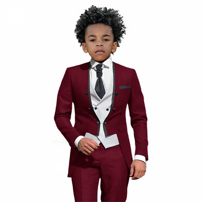 2025 Autumn Handsome Wedding Suits 3 Pieces For Kids, Boys Slim Fit Tuxedo Performance Costumes,Formal Blazer Banquet Outfit