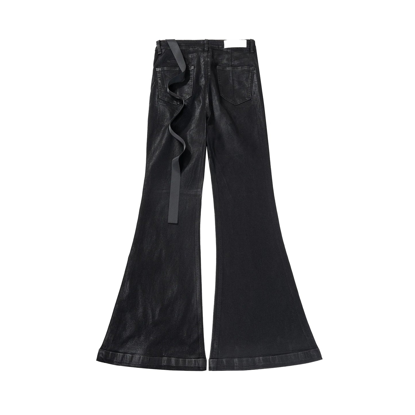 Streetwear Black Wax Leather Strecth Jeans for Men Ropa Hombre Baggy Y2k Flare Pants Oversized Straight Denim Trousers