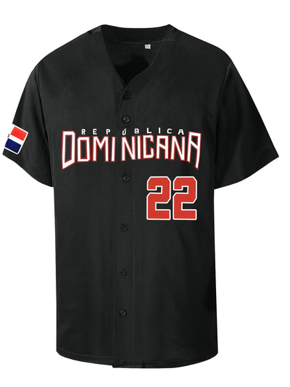 Men's 22 Dominicana Baseball Jerseys 90s Hip Hop Button Down Baseball Shirts for Party Stitched