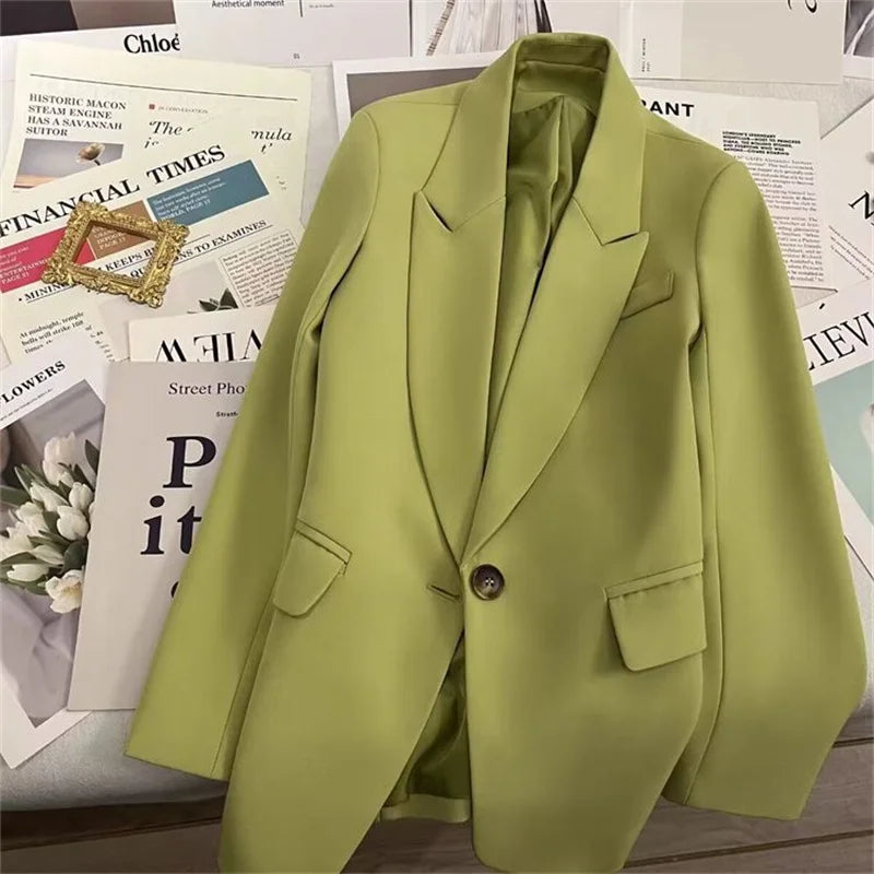 Elegant Office Lady Blazers Women Outerwears 2025Fashion Long Sleeve Single Button Blazer New Autumn Casual Female Coats Jackets