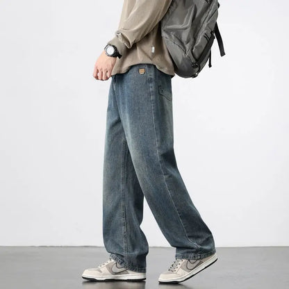 Spring Autumn New Men's Straight Vintage Fit Jeans Casual Trousers High Quality Male Korean Fashion Baggy Wide Leg Denim Pants