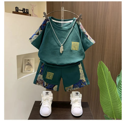 Korean Clothes for Children Boys T-shirt Shorts 2-piece Set Summer Cotton Short Sleeve Kids Clothes Sets Baby Tracksuit 2-11Y