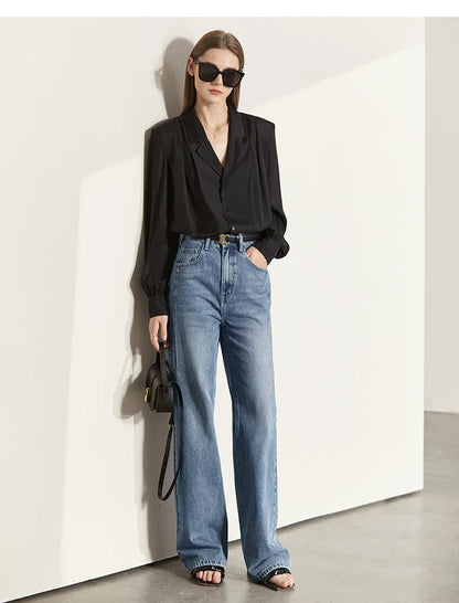 Minimalism Women Jeans 2025 Autumn Vintage Denim Pants Loose Wide Leg Pants Woman Casual Pants Female Trousers 12551002