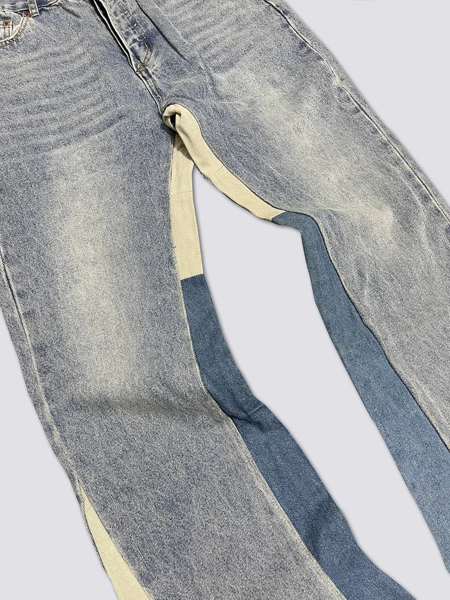 Denim Bell-bottoms Washed And Worn Patchwork Jeans
