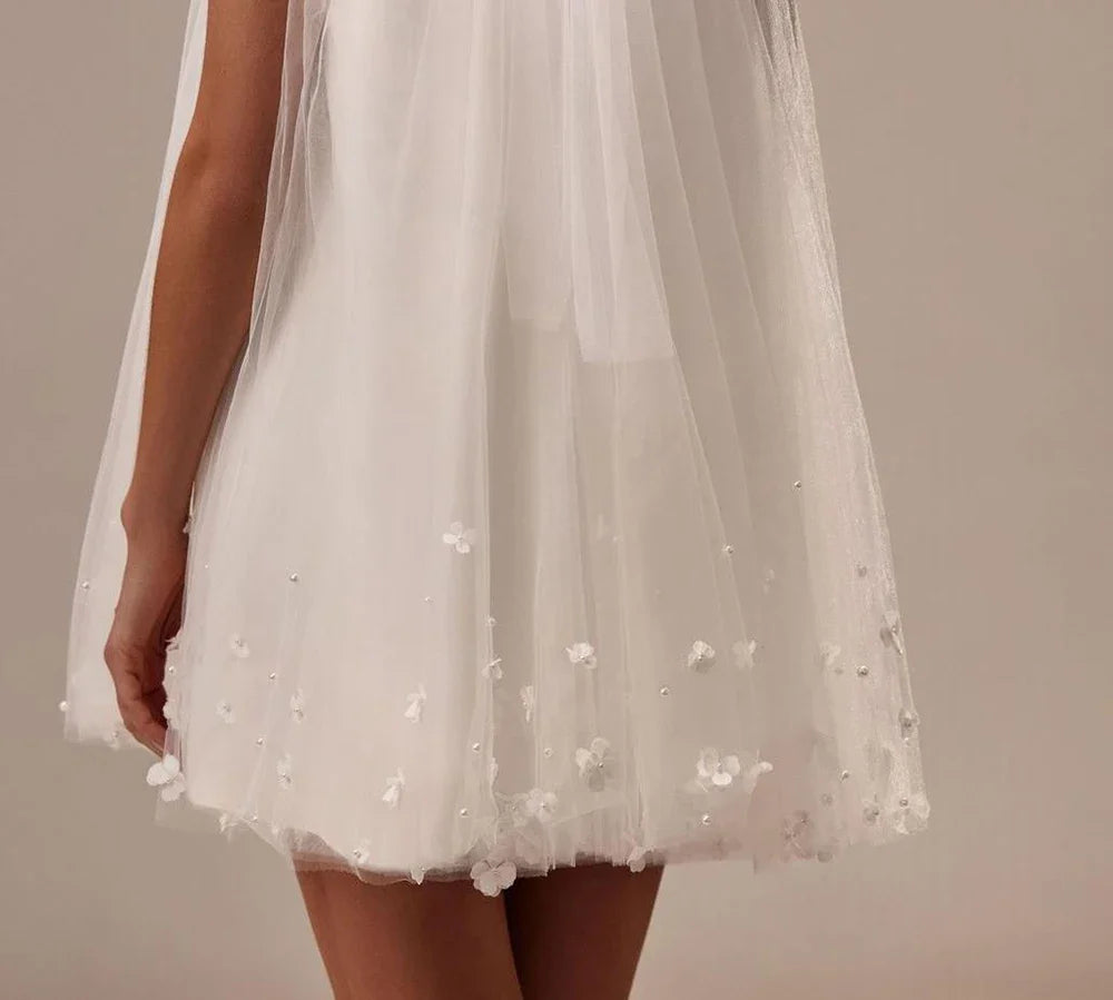 Customized Gorgeous High Neck Wedding Dresses 2025 Mini Length Bridal Gowns Sleeveless Bride Dresses Pearls Wedding Gown Flowers