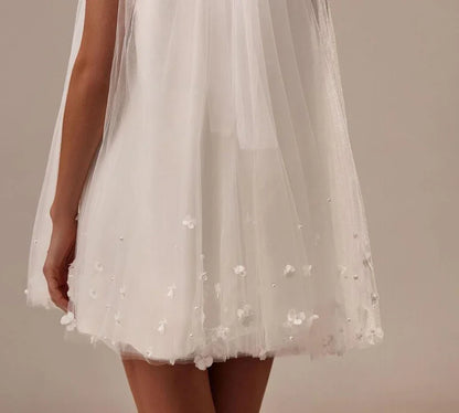 Customized Gorgeous High Neck Wedding Dresses 2025 Mini Length Bridal Gowns Sleeveless Bride Dresses Pearls Wedding Gown Flowers