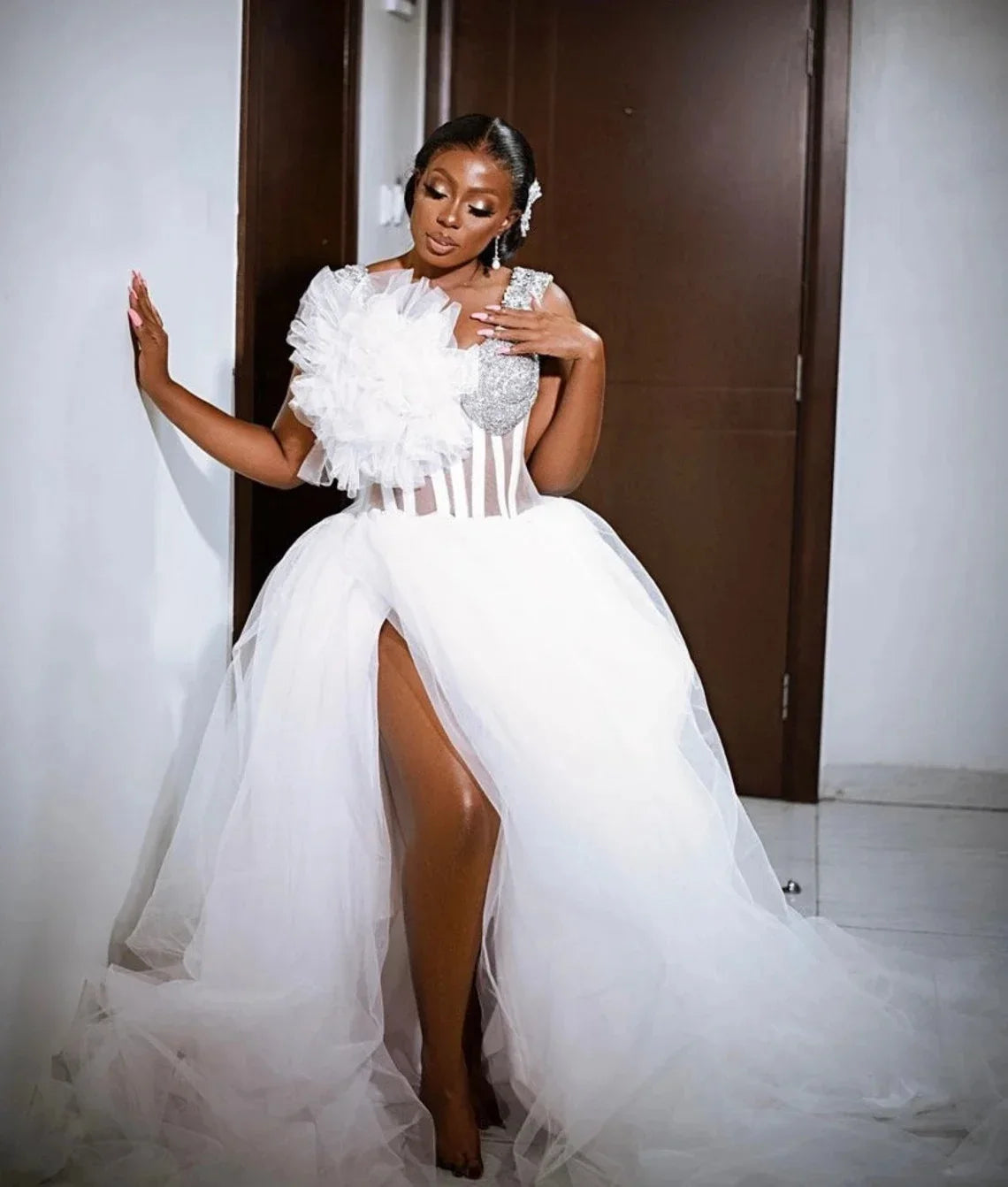 White Tulle Bride Robe for Wedding Side Split Customized Lingerie Women Gowns Boudoir Bathrobe Maternity Dress For Babyshower