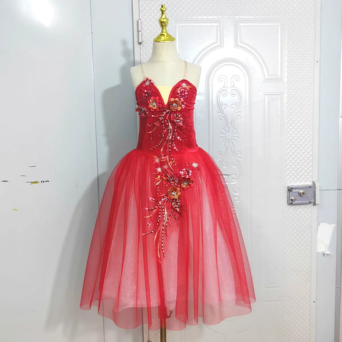 Long Ballet Tutu Skirts Blue 3d Flower Dress Performance Costumes Princess Dance Practice Romantic Dress