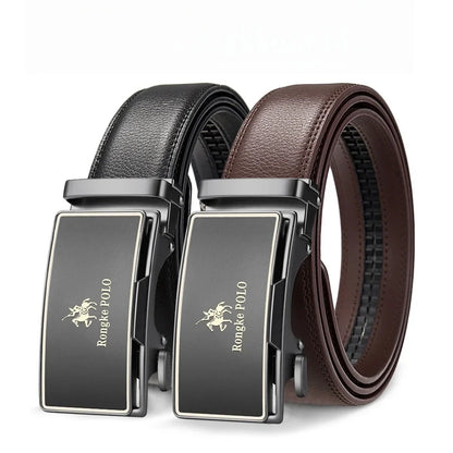 High Quality Black Brown Men’s Belt, Genuine Leather Material, Adjustable Automatic Ratchet Buckle, Cuttable Business Belt
