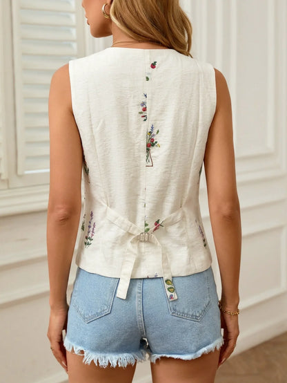 New Arrival Women's Linen Waistcoat for Spring Summer & Autumn, Exquisite Embroidery Craft, Back Waist Adjustable Buckle, Elegan