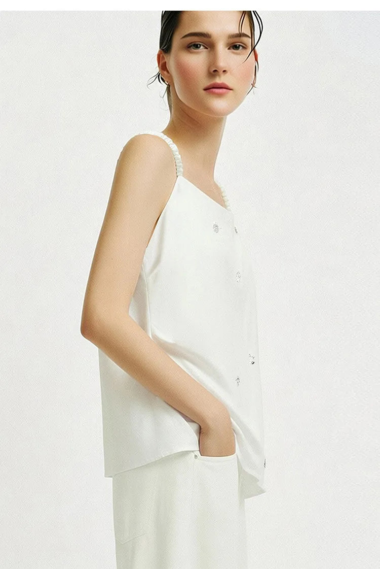 Women's Camisole 2026 Summer New Metal Detail Linen Blend Spaghetti Strap Loose Casual Sleeveless Tank Top Women 12642102