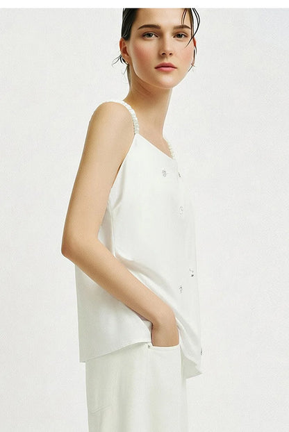 Women's Camisole 2026 Summer New Metal Detail Linen Blend Spaghetti Strap Loose Casual Sleeveless Tank Top Women 12642102